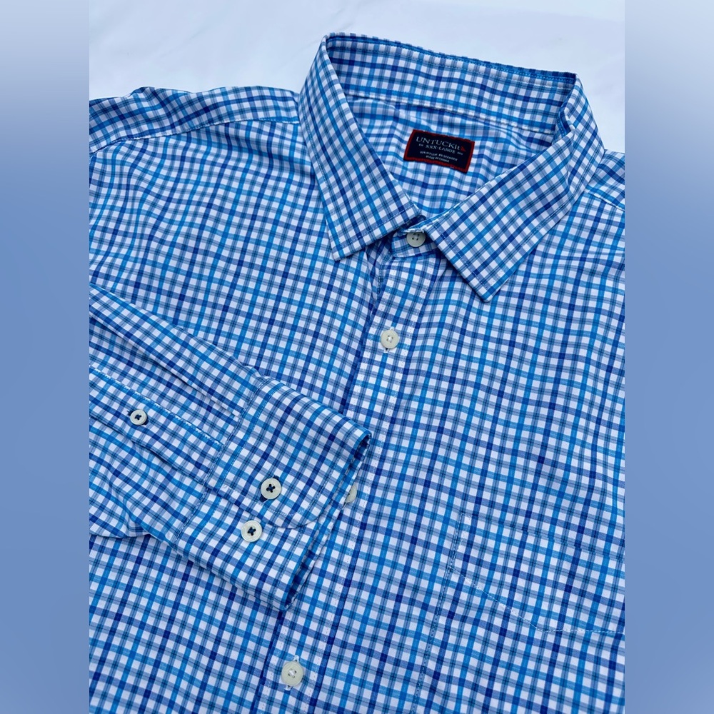 UNTUCKit Men's Size 3XL Lehman 40096 Blue Plaid Long Sleeve Button Up Shirt SH11
